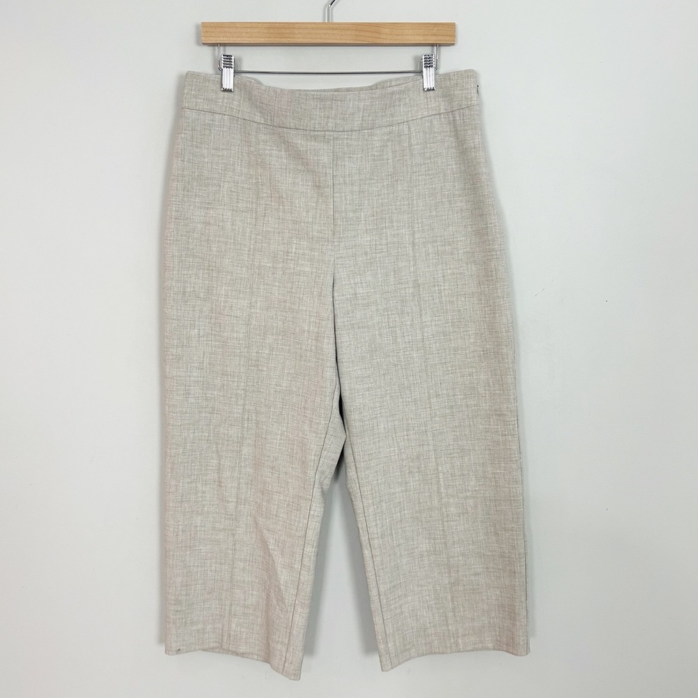 Ann Taylor Wide Leg Pants Beige Cropped Career Classic Size 14 Petite Women's